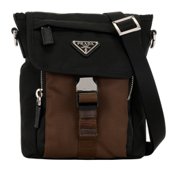 Re-Nylon Mini Messenger, Nylon, Black/Brown, 107, 3*